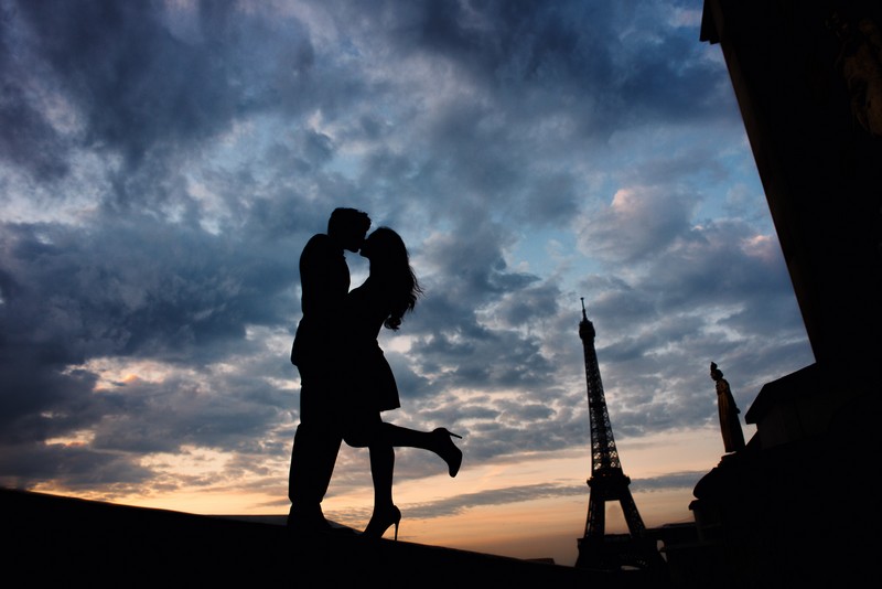 Sunrise silhouette picture Eiffel Tower