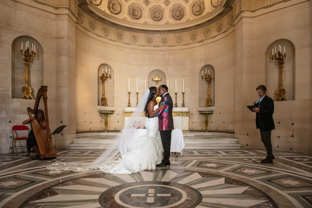 First Kiss - Plaza Athenee Paris Wedding - Chapelle Expiatoire ceremony -4 First Kiss - Plaza Athenee Paris Wedding - Chapelle Expiatoire ceremony -4