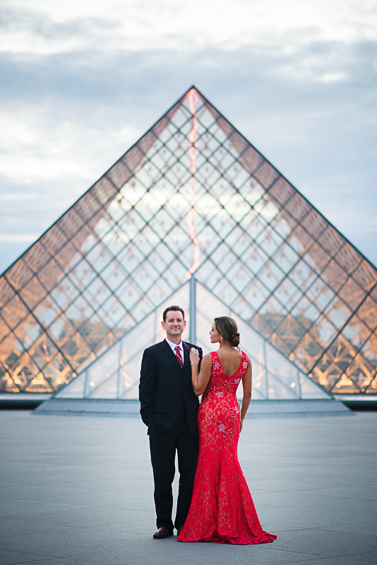 Louvre Pyramid lady red